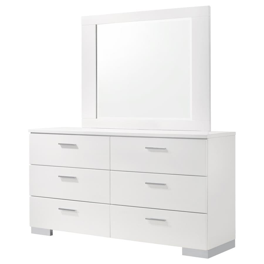 Felicity 6-drawer Wood Dresser with Mirror White High Gloss-4