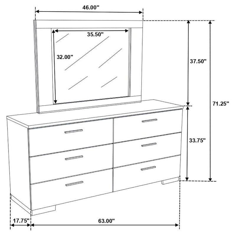 Felicity 6-drawer Wood Dresser with Mirror White High Gloss-zoom-