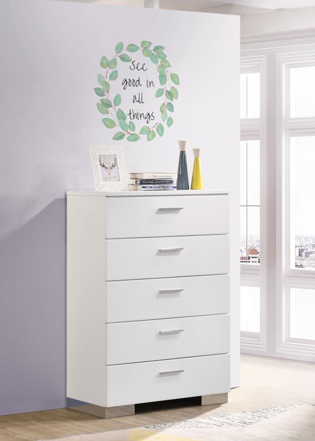 Felicity 5-drawer Bedroom Chest White High Gloss-2