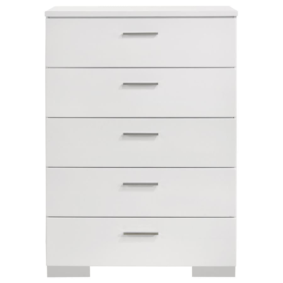 Felicity 5-drawer Bedroom Chest White High Gloss-3