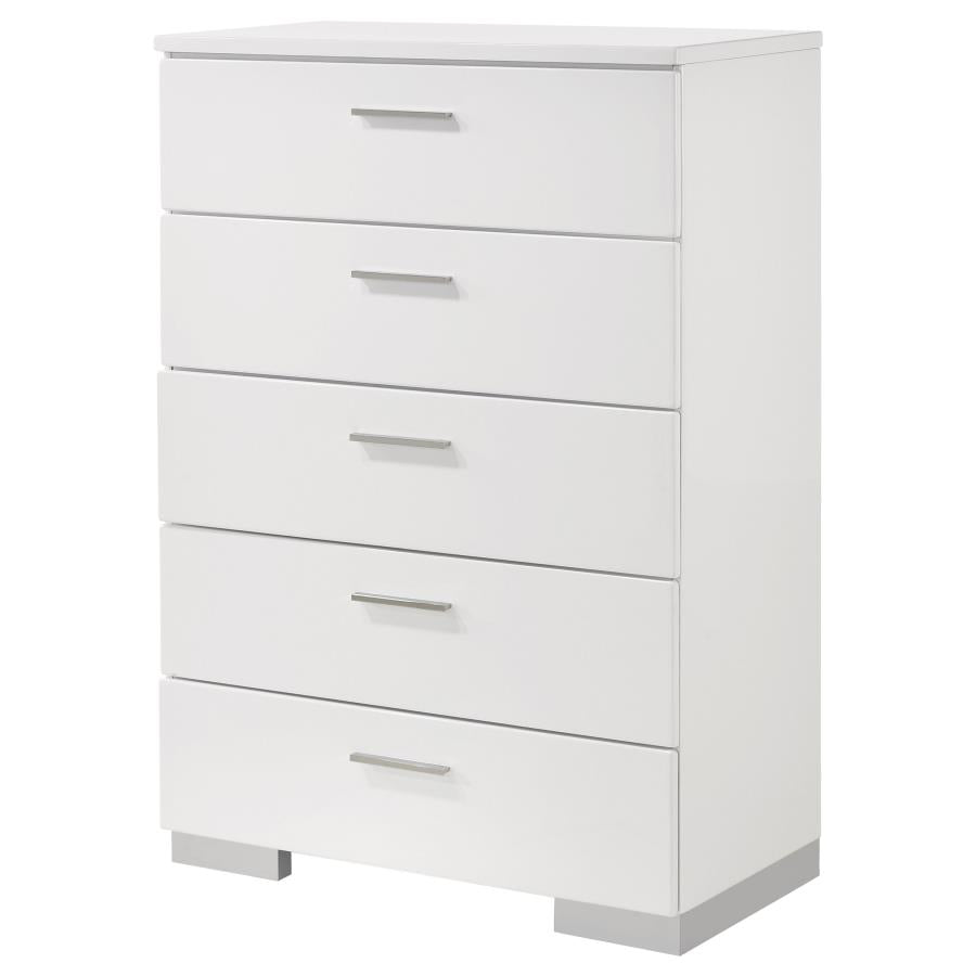 Felicity 5-drawer Bedroom Chest White High Gloss-4