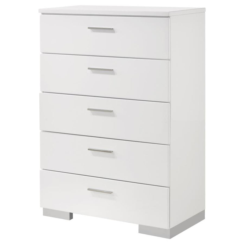 Felicity 5-drawer Bedroom Chest White High Gloss-zoom-