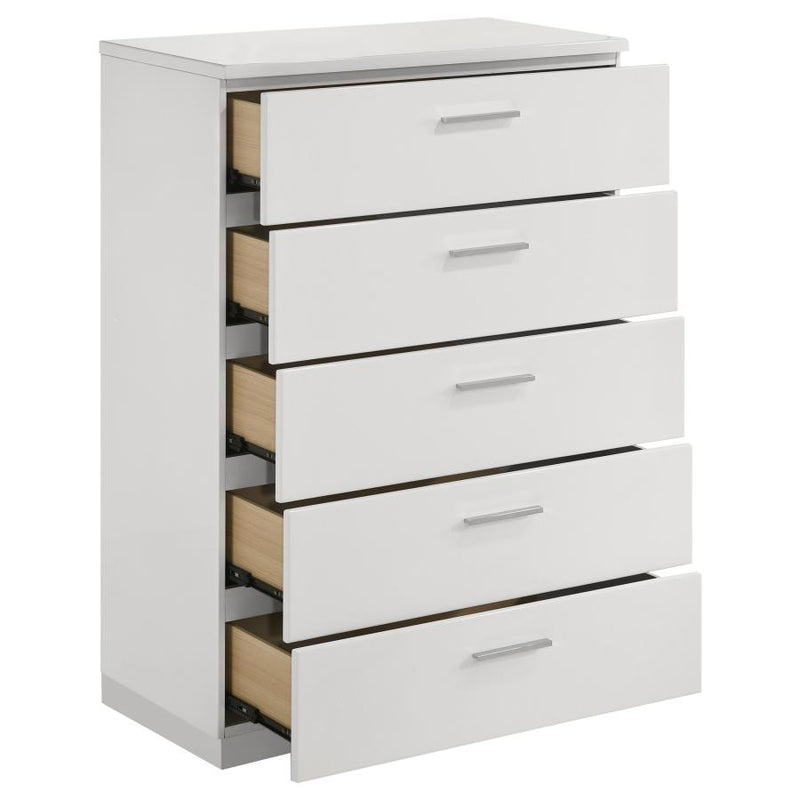 Felicity 5-drawer Bedroom Chest White High Gloss-zoom-