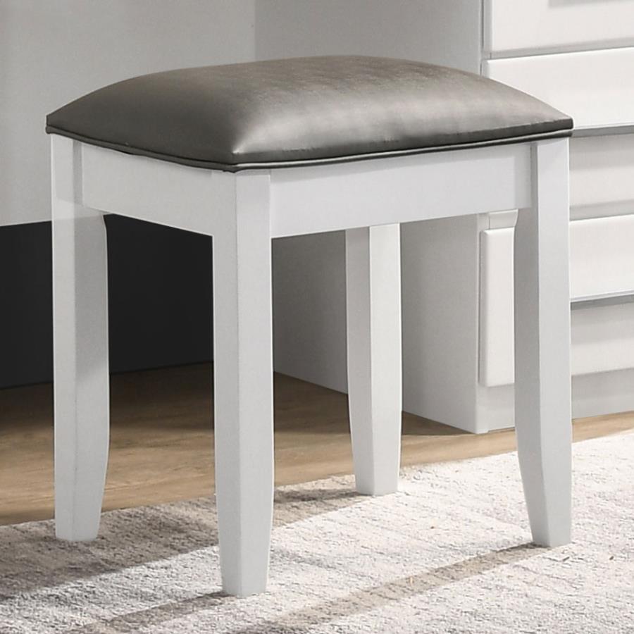 Felicity Upholstered Vanity Stool Metallic and Glossy White-zoom-2