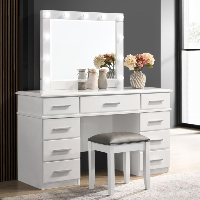 Felicity Upholstered Vanity Stool Metallic and Glossy White-zoom-