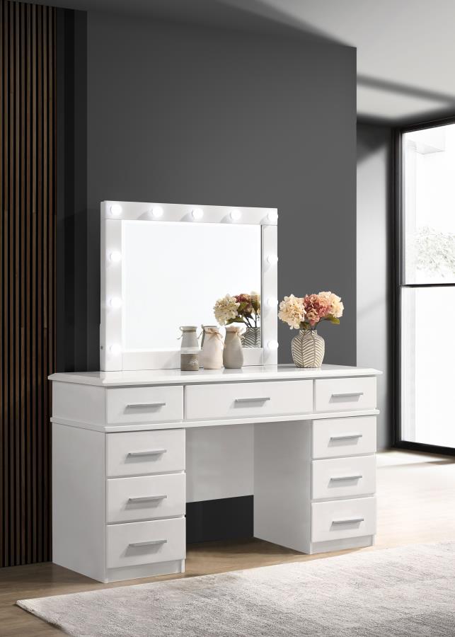 Felicity 9-drawer Vanity Table Lighted Mirror Glossy White-2