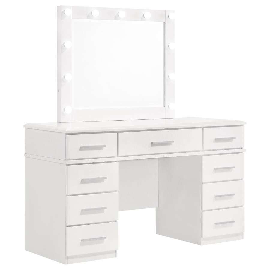 Felicity 9-drawer Vanity Table Lighted Mirror Glossy White-zoom-1