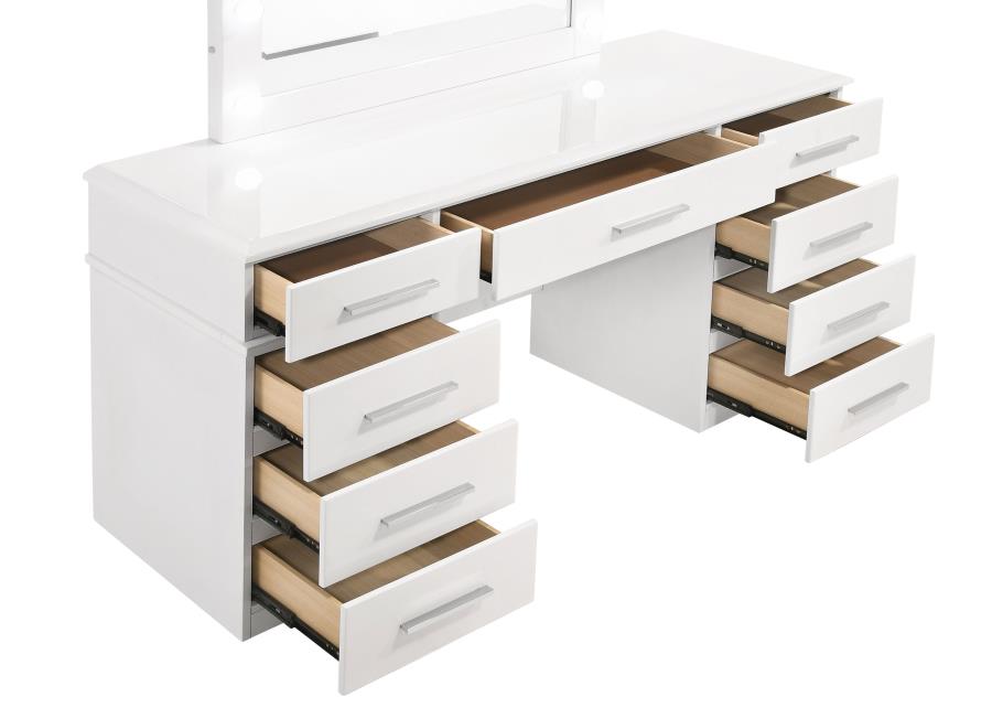 Felicity 9-drawer Vanity Table Lighted Mirror Glossy White-zoom-3