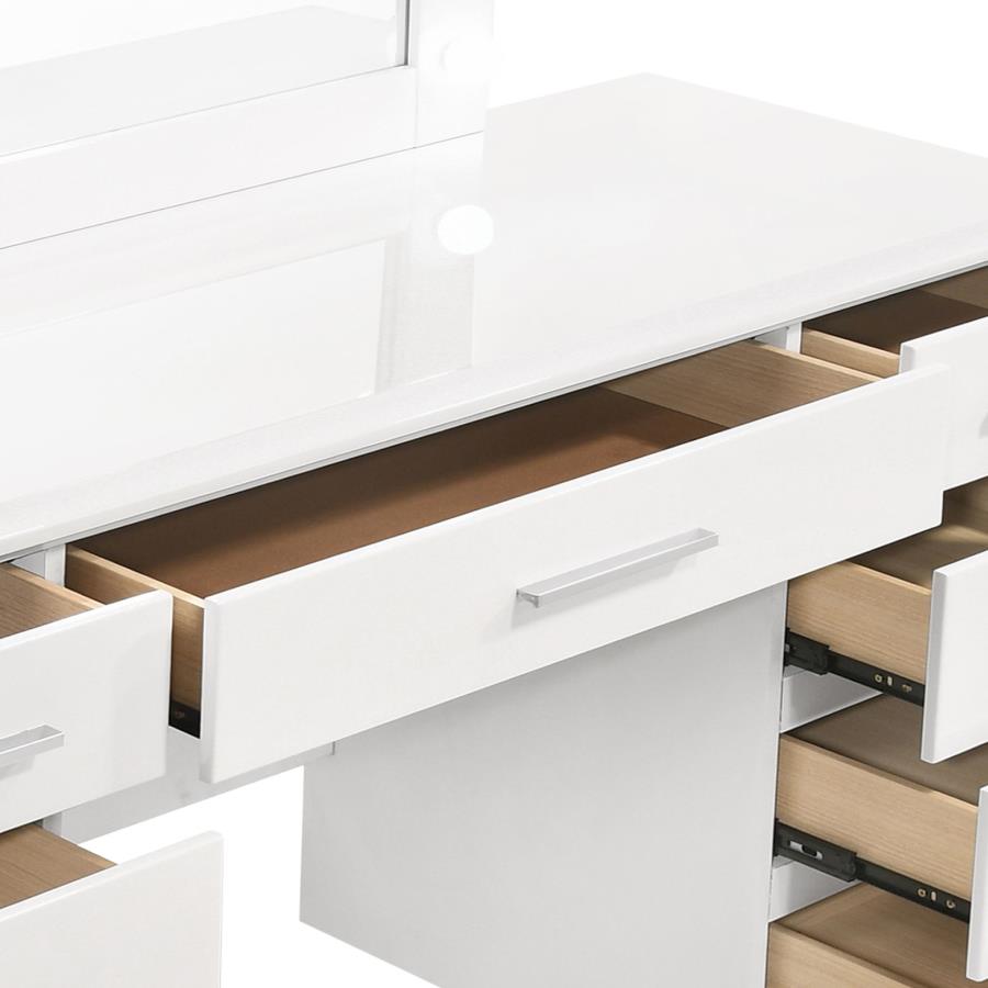 Felicity 9-drawer Vanity Table Lighted Mirror Glossy White-zoom-4