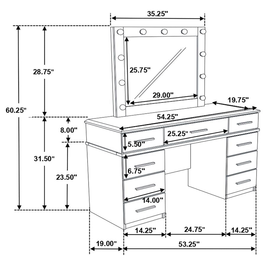 Felicity 9-drawer Vanity Table Lighted Mirror Glossy White-zoom-7