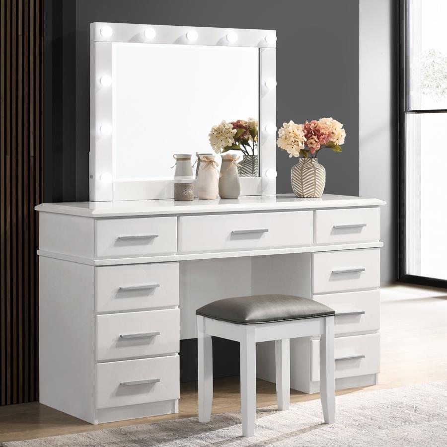 Felicity 9-drawer Vanity Table Lighted Mirror Glossy White-zoom-8