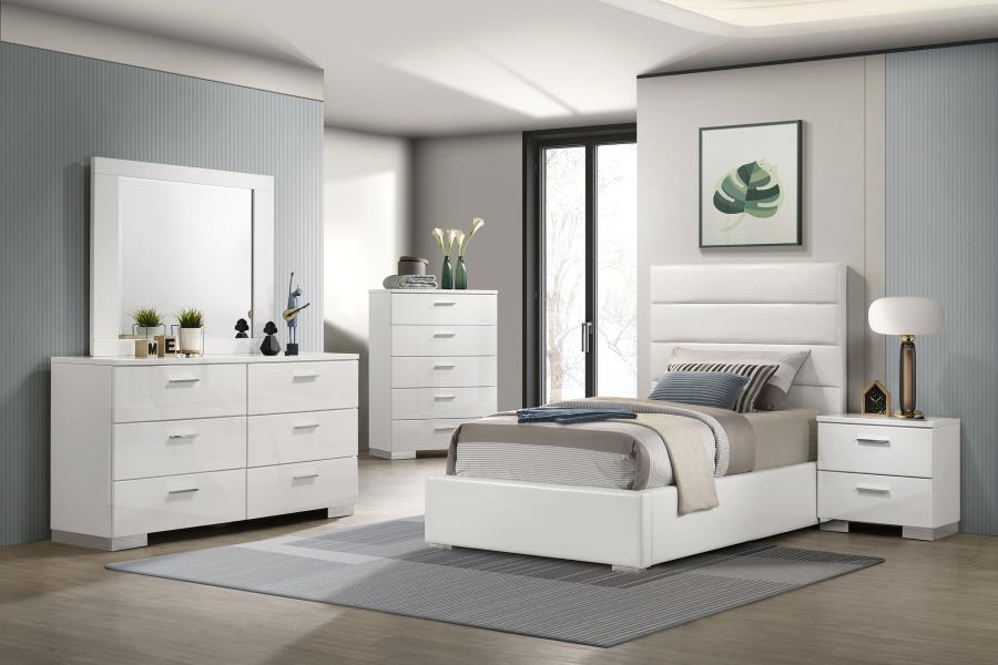 Felicity 5-piece Twin Bedroom Set White High Gloss-zoom-1
