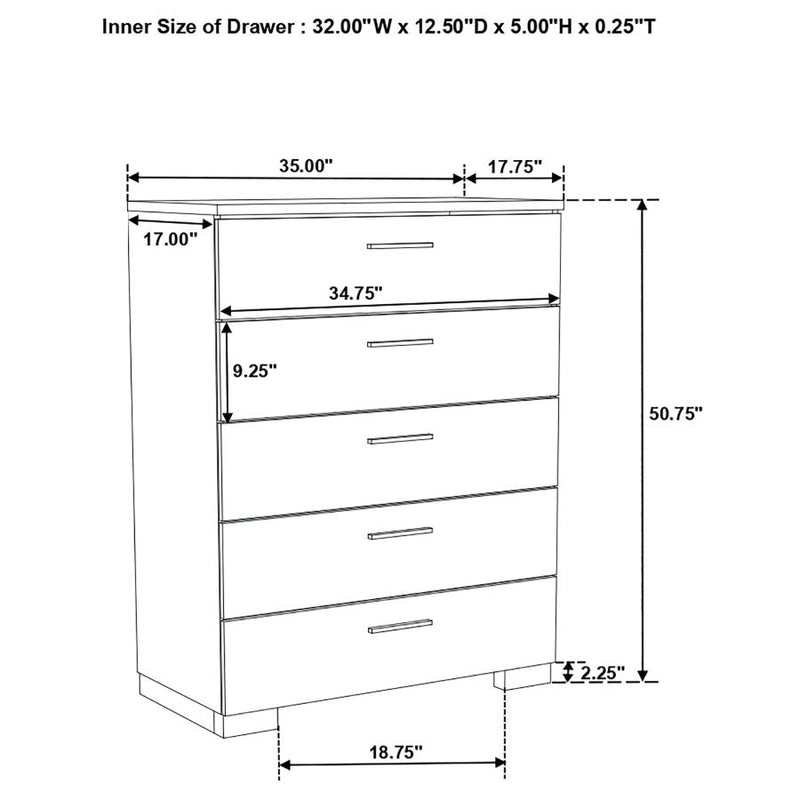 Felicity 5-piece Twin Bedroom Set White High Gloss-zoom-