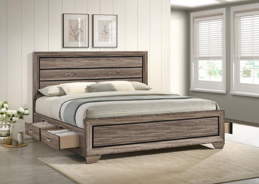 Kauffman Wood Eastern King Storage Panel Bed Washed Taupe-3