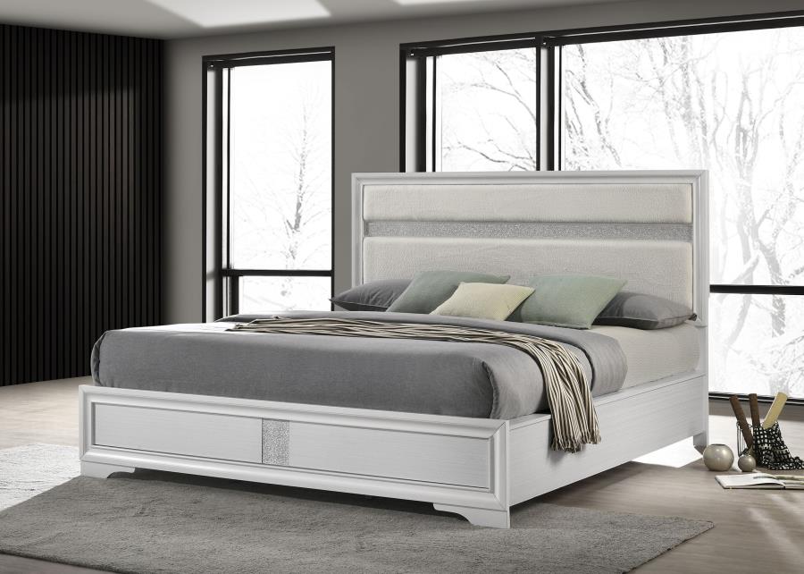 Miranda 54-inch Upholstered California King Panel Bed White-zoom-2
