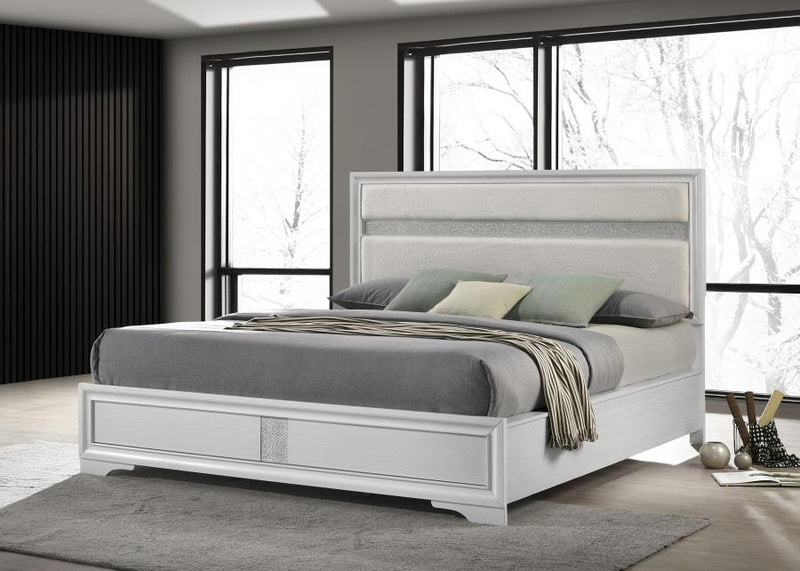 Miranda 54-inch Upholstered California King Panel Bed White-zoom-
