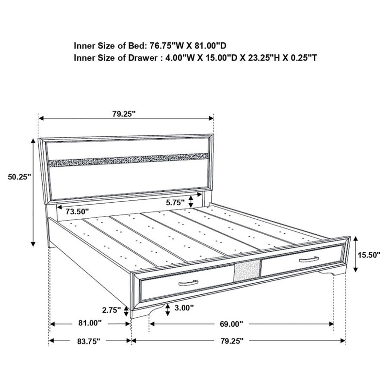 Miranda 51-inch Wood Eastern King Storage Panel Bed White-zoom-