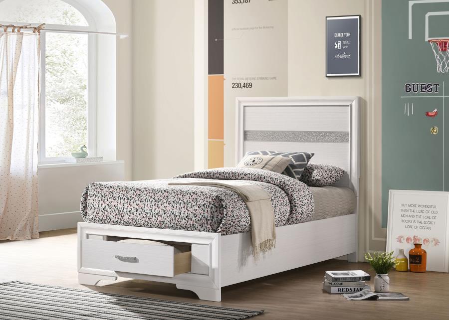 Miranda 51-inch Wood Twin Storage Panel Bed White-2
