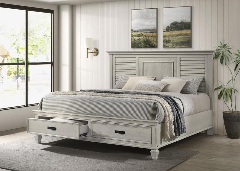 Franco Wood Eastern King Storage Panel Bed Distressed White-zoom-