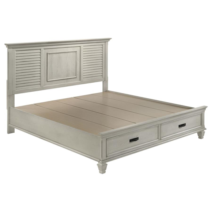 Franco Wood Eastern King Storage Panel Bed Distressed White-1