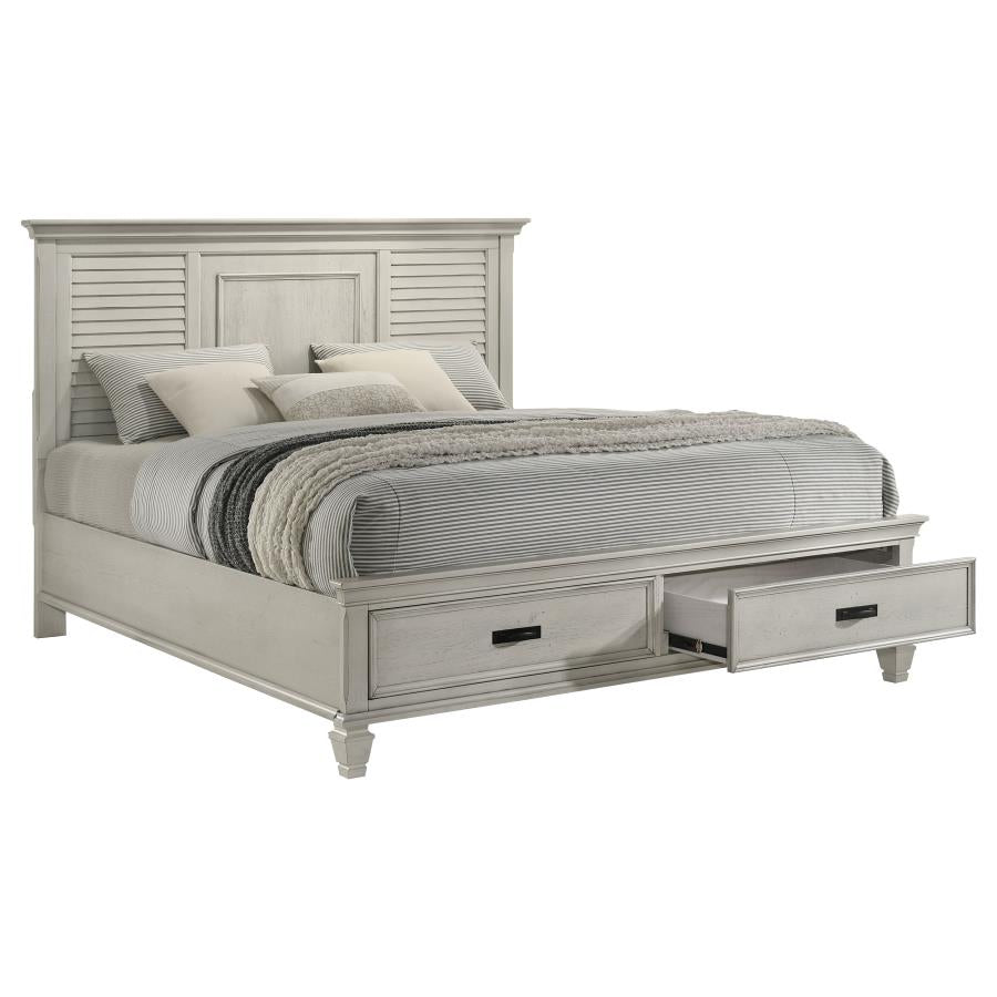Franco Wood Eastern King Storage Panel Bed Distressed White-zoom-3