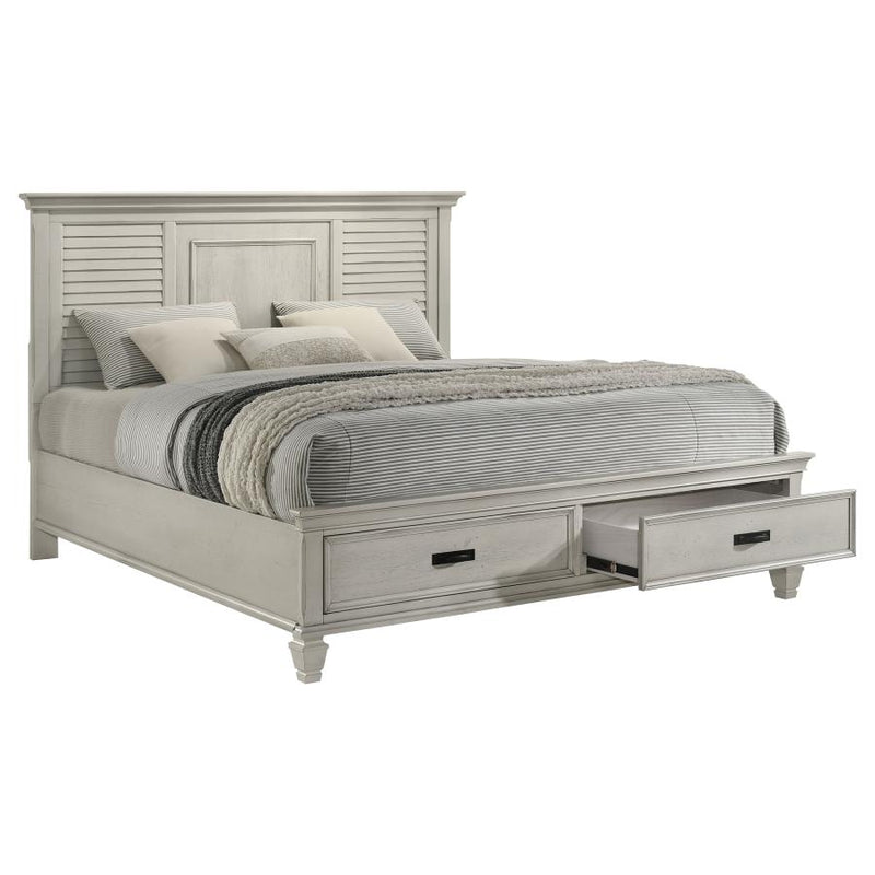 Franco Wood Eastern King Storage Panel Bed Distressed White-zoom-