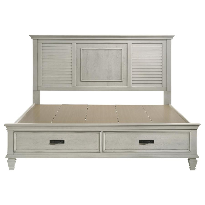 Franco Wood Eastern King Storage Panel Bed Distressed White-zoom-