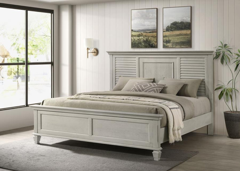 Franco Wood Eastern King Panel Bed Distressed White-zoom-