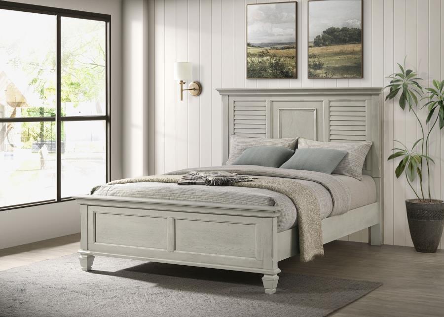 Franco Wood Queen Panel Bed Distressed White-2