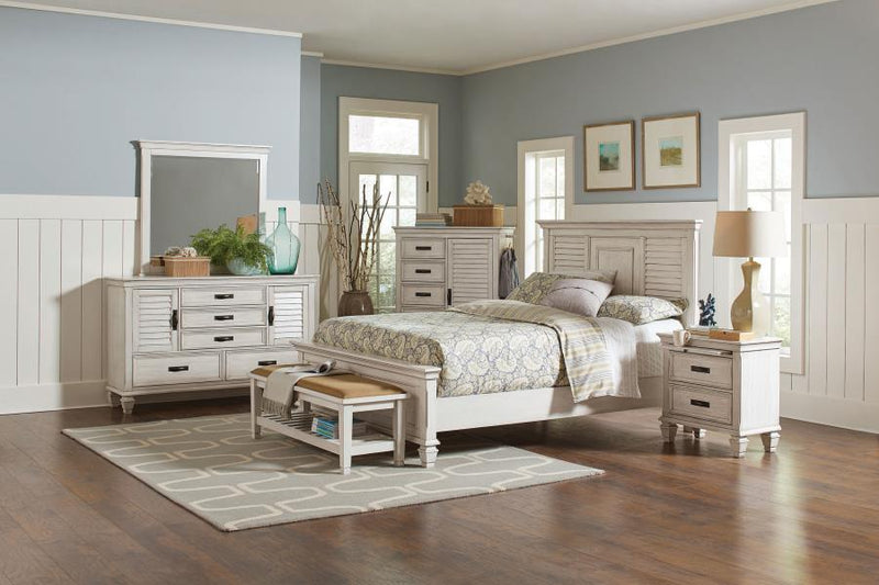 Franco Wood Queen Panel Bed Distressed White-zoom-