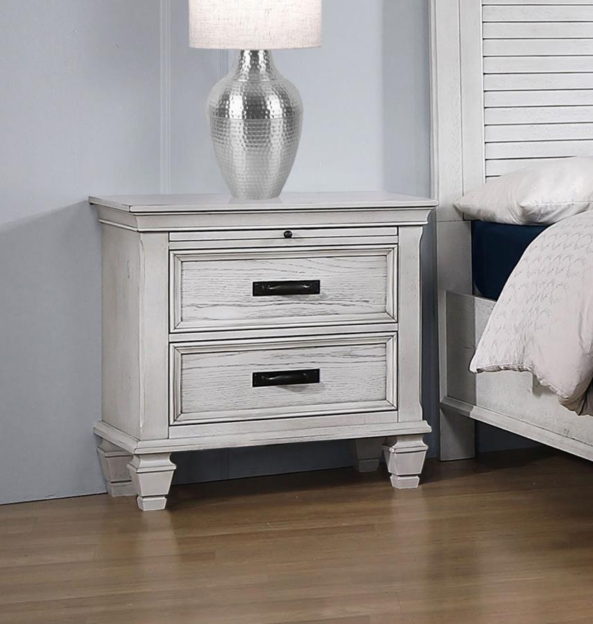 Franco 2-drawer Nightstand Distressed White-2