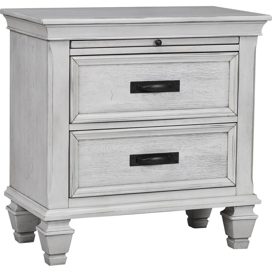 Franco 2-drawer Nightstand Distressed White-zoom-1