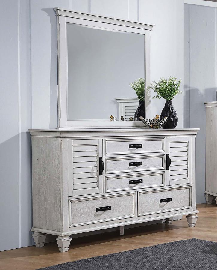 Franco 5-drawer Dresser with Mirror Distressed White-2