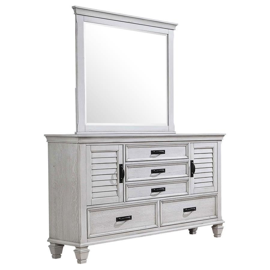 Franco 5-drawer Dresser with Mirror Distressed White-1