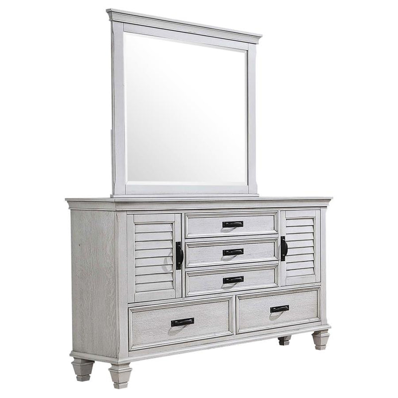 Franco 5-drawer Dresser with Mirror Distressed White-zoom-