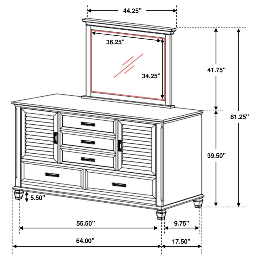 Franco 5-drawer Dresser with Mirror Distressed White-zoom-3