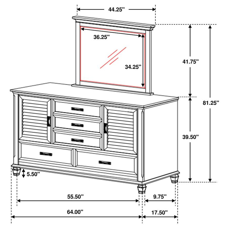 Franco 5-drawer Dresser with Mirror Distressed White-zoom-