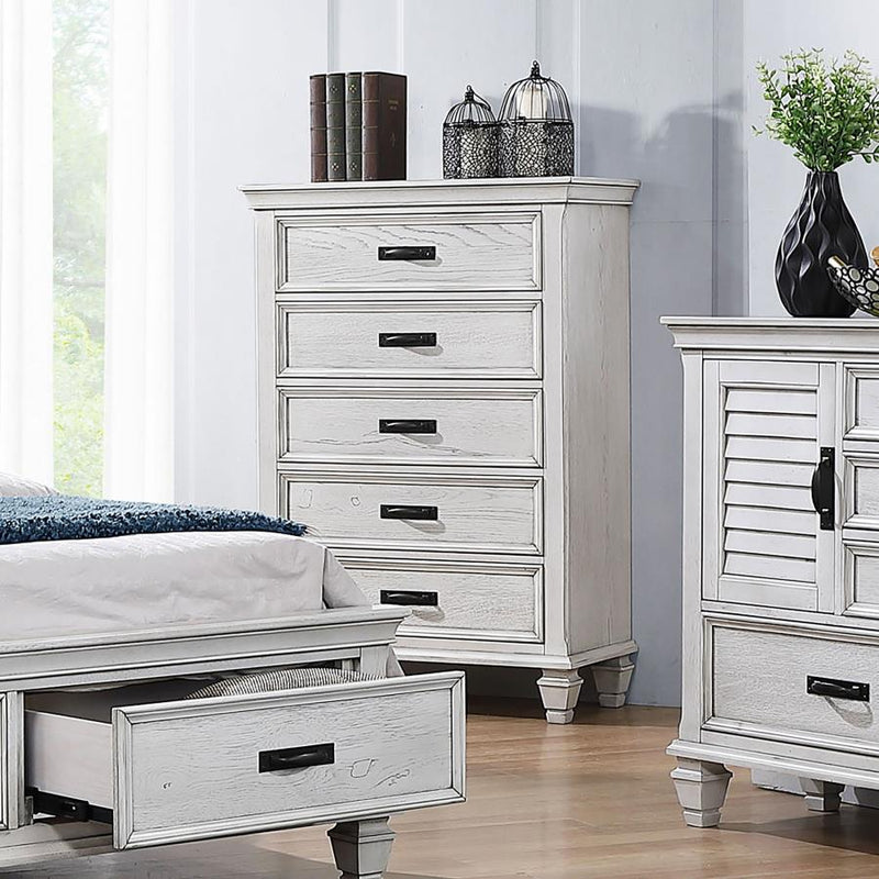 Franco 5-drawer Bedroom Chest Distressed White-zoom-