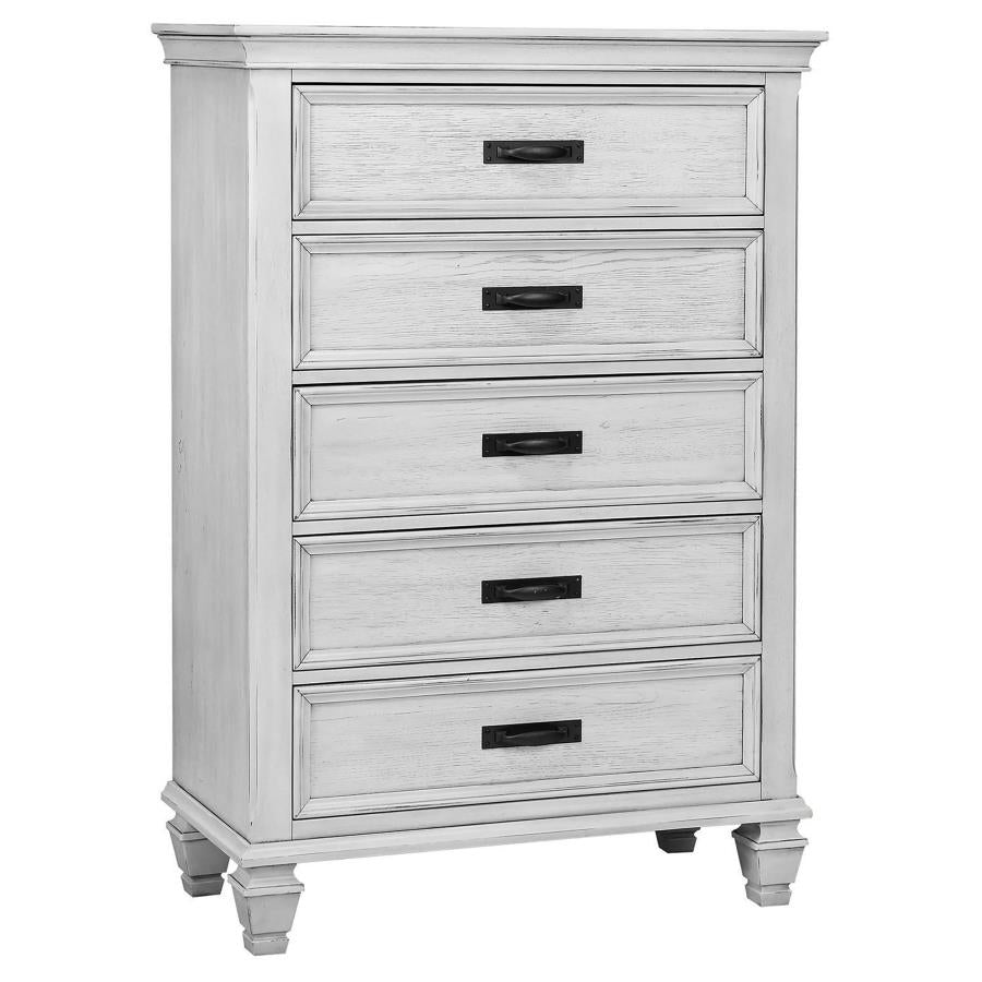 Franco 5-drawer Bedroom Chest Distressed White-1