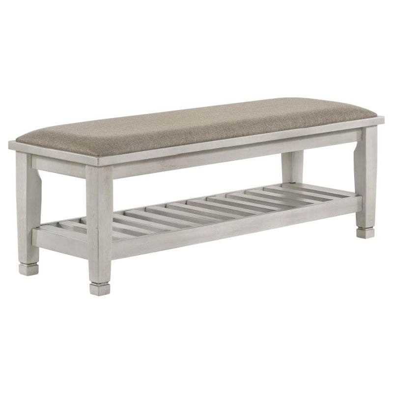 Franco Fabric Upholstered Bench with Shelf Distressed White-zoom-