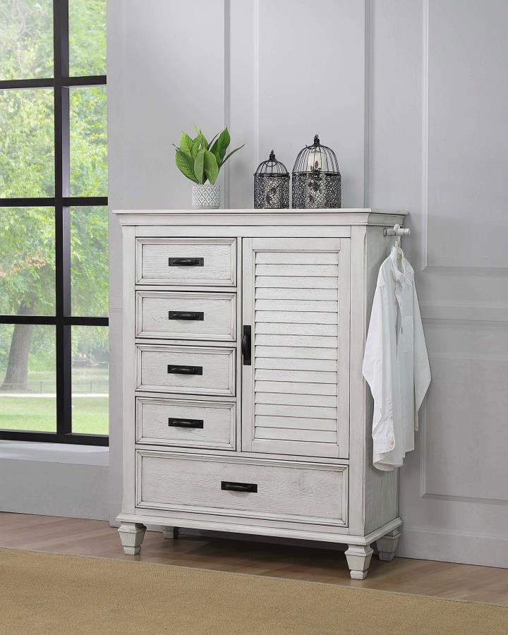 Franco 5-drawer Door Chest Distressed White-zoom-1
