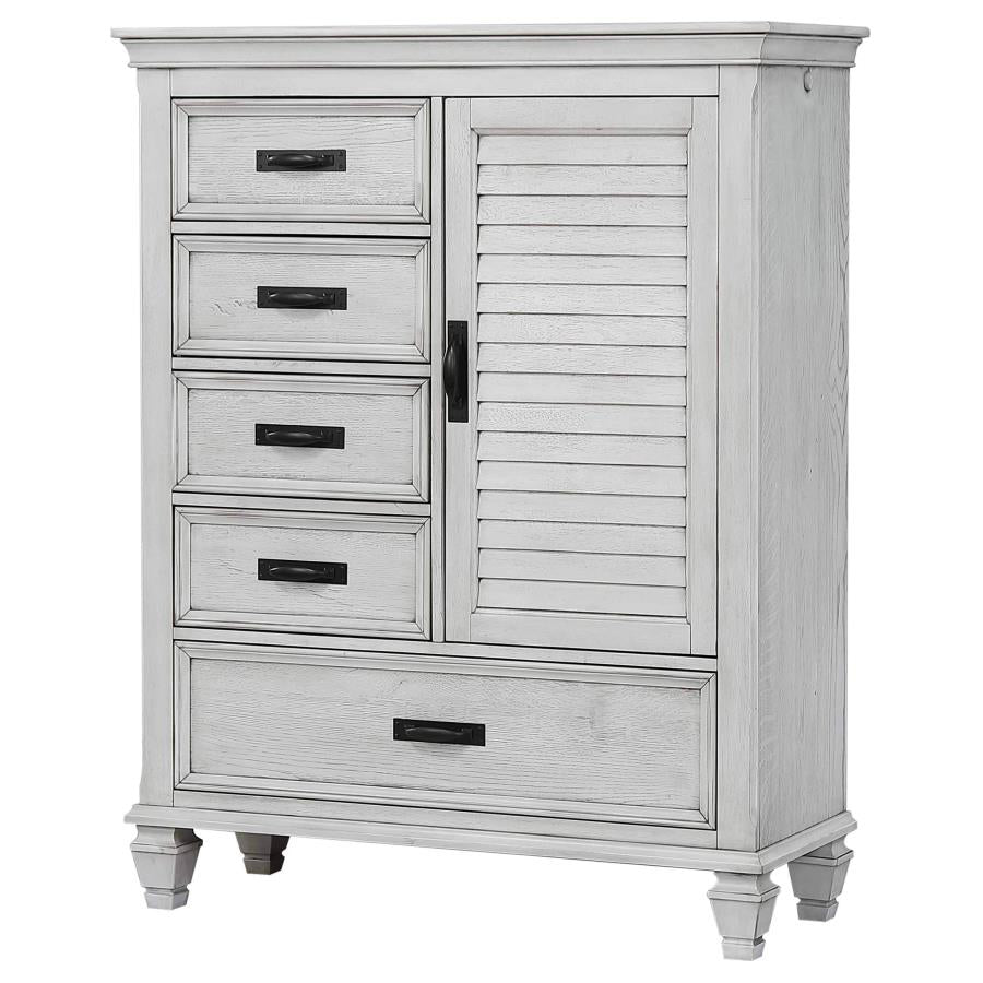Franco 5-drawer Door Chest Distressed White-2
