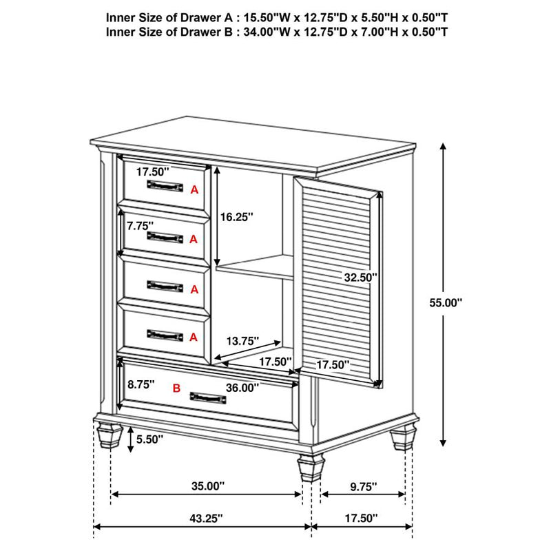 Franco 5-drawer Door Chest Distressed White-zoom-