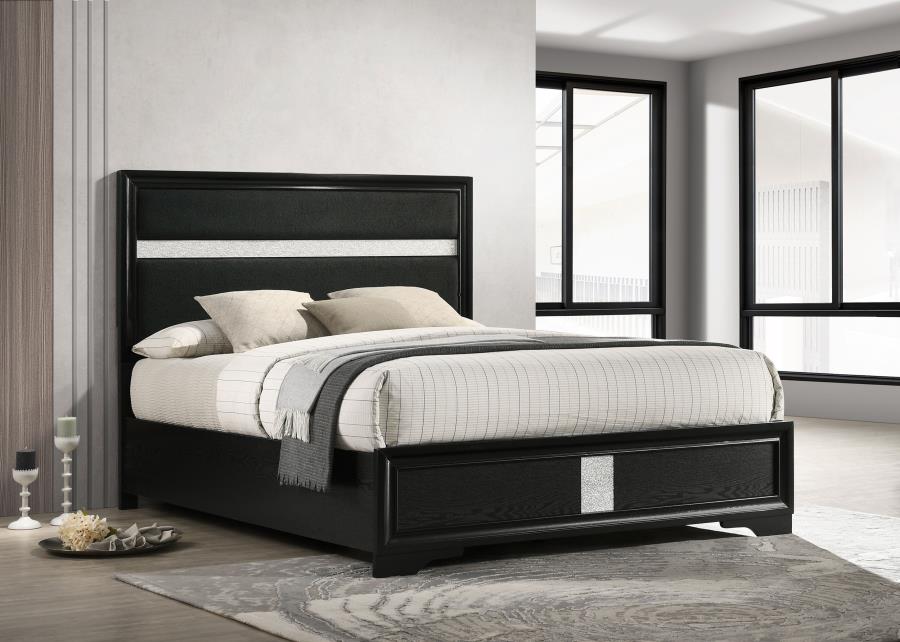 Miranda 54-inch Upholstered Queen Panel Bed Black-zoom-2
