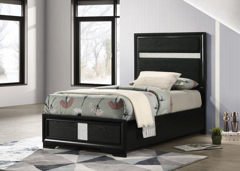 Miranda 54-inch Upholstered Twin Panel Bed Black-zoom-