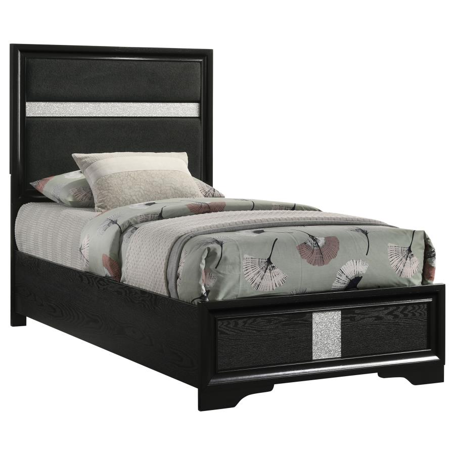 Miranda 54-inch Upholstered Twin Panel Bed Black-zoom-3