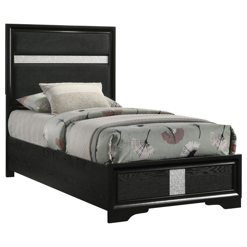 Miranda 54-inch Upholstered Twin Panel Bed Black-zoom-