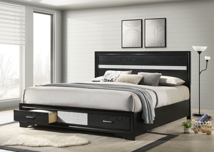 Miranda 51-inch Wood California King Storage Panel Bed Black-2