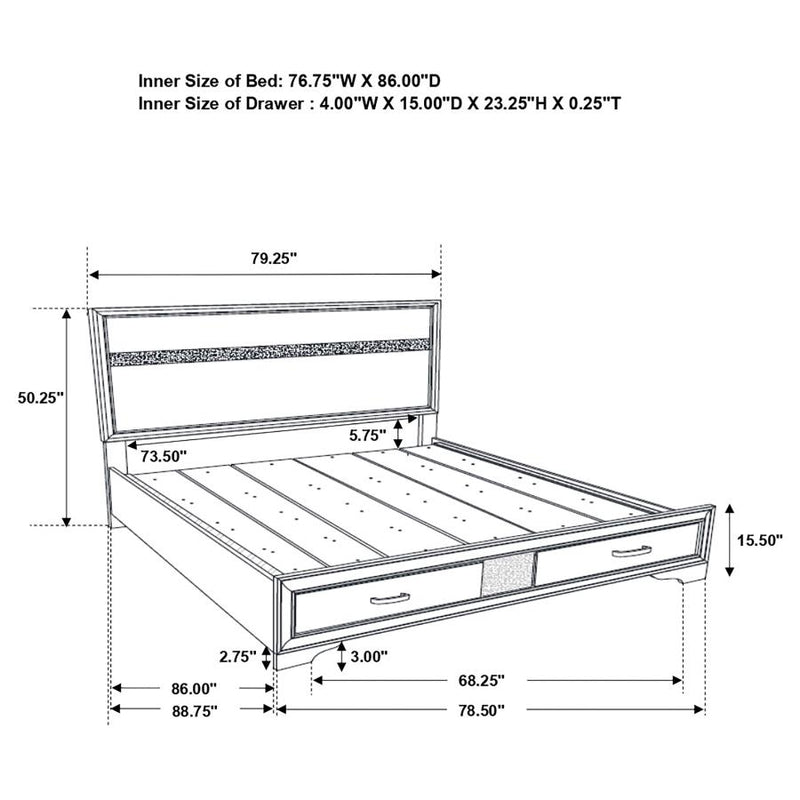 Miranda 51-inch Wood California King Storage Panel Bed Black-zoom-