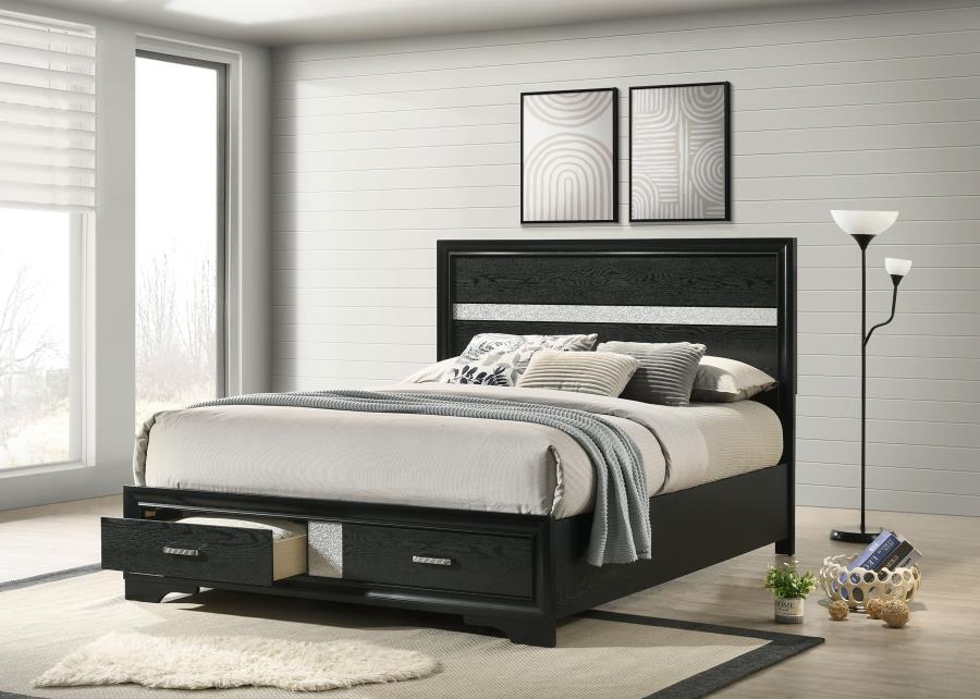 Miranda 51-inch Wood Queen Storage Panel Bed Black-zoom-2